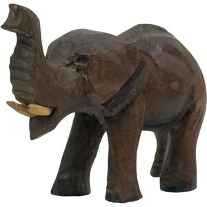Unbranded Hand Carved Wood Elephant Figurine Trunk Up Good Luck Decor Vintage